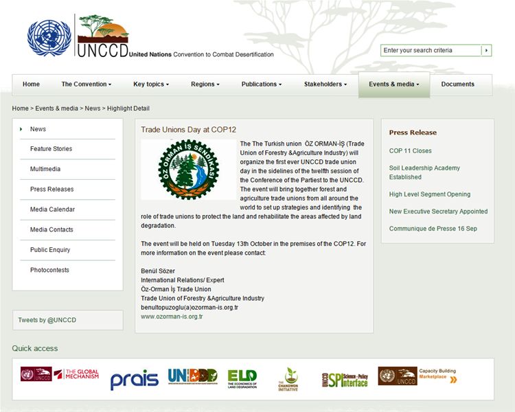Öz Orman-İş at UNCCD web site